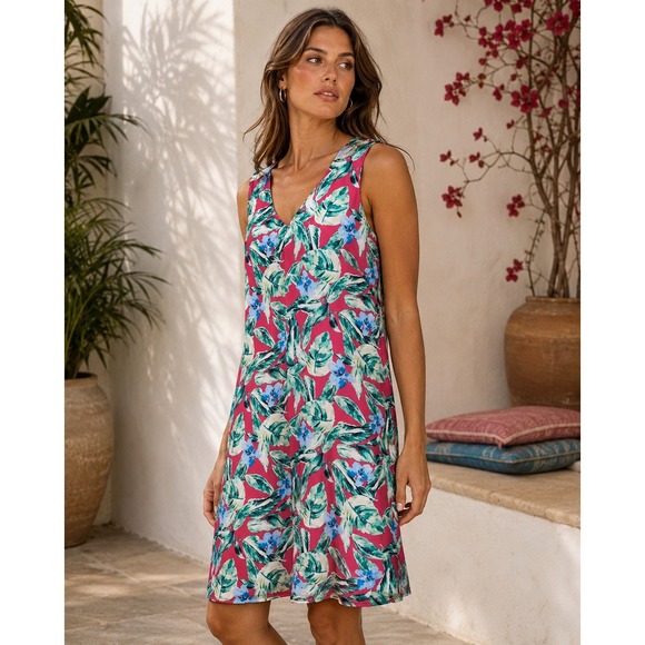 Pappagallo Dresses & Skirts - Pappagallo Dress Tropical‎ Floral Pink Blue Sleeveless V-Neck Midi Women's Plus